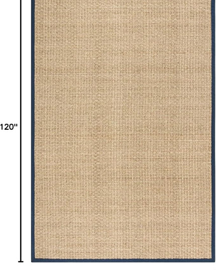 SAFAVIEH Area Rug 8x10 - Natural Fiber Collection - Large - Natural & Blue, Seagrass, Basketweave Pattern (NF114E)