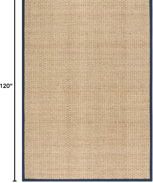 SAFAVIEH Area Rug 8x10 - Natural Fiber Collection - Large - Natural & Blue, Seagrass, Basketweave Pattern (NF114E)