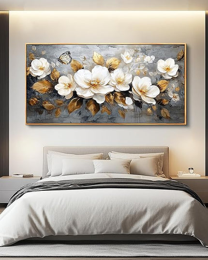 FUHAIHUA Wood Framed Canvas Wall Art For Living Room Large Wall Decor For Office Bedroom Decoration White Flower Pictures Farmhouse Painting Artwork Room Wall Mural Aesthetic Home Decor 30x60