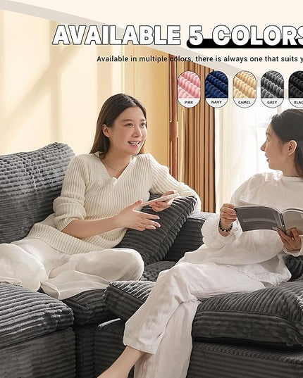 137.8” Sectional Couches for Living Room, Cloud Couch, Modular Sectional Sofa, Convertible Sofas Bed, Deep Seat Sofa, U Shaped Cozy Sofa Furniture Set, Corduroy, Gray