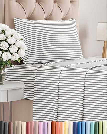Twin Size 3 Piece Sheet Set - Comfy Breathable & Cooling Bed Sheets Set - Hotel Luxury Bedding for Women, Men, Kids, Teens, Boys & Girls - Deep Pockets, Soft, Wrinkle Free - Oeko-Tex - Grey Stripes 2