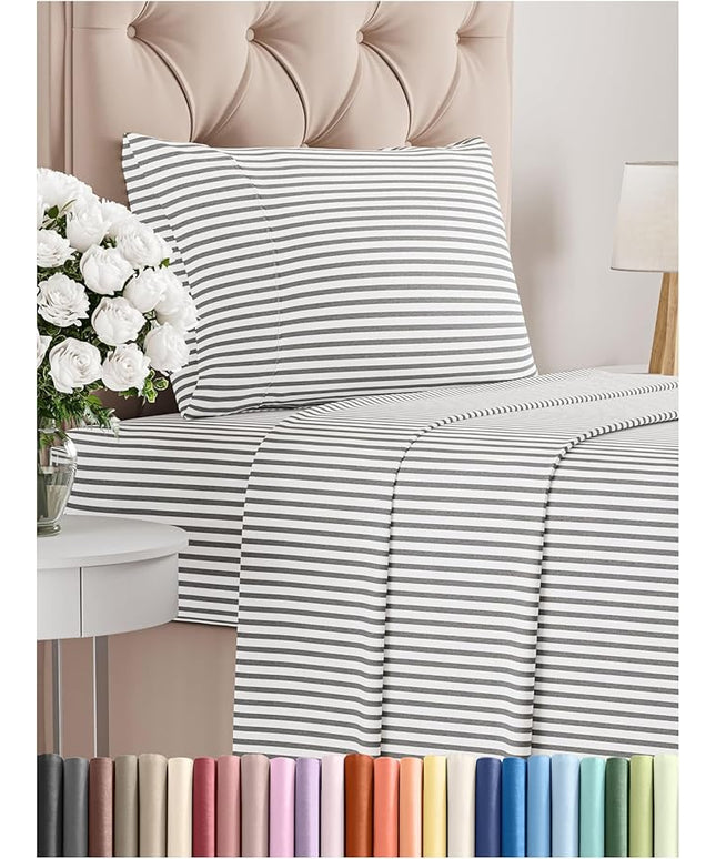 Twin Size 3 Piece Sheet Set - Comfy Breathable & Cooling Bed Sheets Set - Hotel Luxury Bedding for Women, Men, Kids, Teens, Boys & Girls - Deep Pockets, Soft, Wrinkle Free - Oeko-Tex - Grey Stripes 2