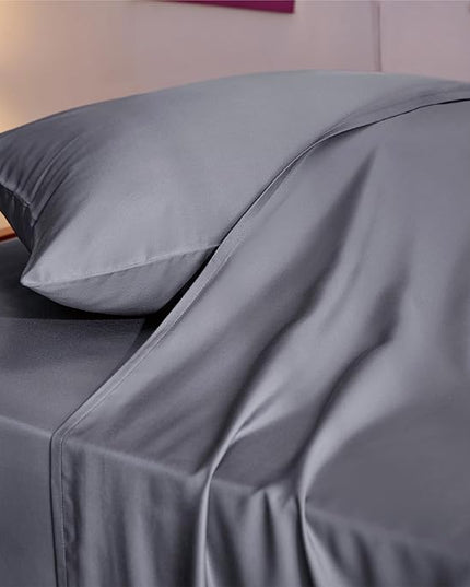 Bedsure Twin XL Sheet Set Dorm Bedding, Cooling Sheets Twin Extra Long Sheets, Rayon Derived from Bamboo, Deep Pocket Up to 16", Hotel Luxury Silky Bedding Sheets & Pillowcases, Dark Grey