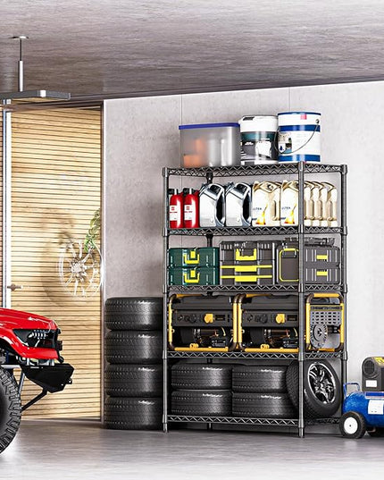 IZEUK 5-Tier Heavy Duty Metal Storage Shelving Unit (Black, 17.7" D x 47.2" W x 72.3" H, 1750 lbs Capacity), Adjustable Steel Wire Rack Shelf Organizer for Garage, Kitchen, Basement, Laundry, Office