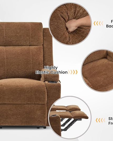 Reclining Sofa Couch,Loveseat Recliner Sofa with Drop Down Table/ 4 Cup Holder/Hidden Storage, Wall Hugger Recliner Sofa for Living Room & Home Theater & RV(Brown)