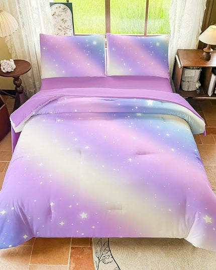 Girls Full Size Bedding Sets Rainbow Bedding – 5 Piece Comforter Set Full, Gradient and Colorful Galaxy Comforter for All-Season – Machine Washable, Durable – Gift Idea for Boys and Girls Room