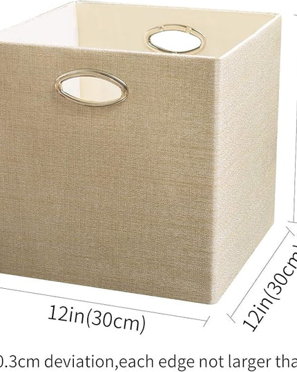 Posprica Storage Cubes, 12×12 Storage Bins, Fabric Drawers Organizer Basket, 4pcs, Beige