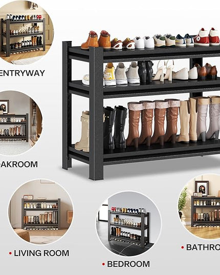 Storage Shelves, Garage Metal Shelving Unit, Adjustable, Double-Layer Column with Reinforced Ribs, Heavy-Duty, Capable of Bearing 600-3600 lbs (Black, 25''W*14''D*32''H, Tier)