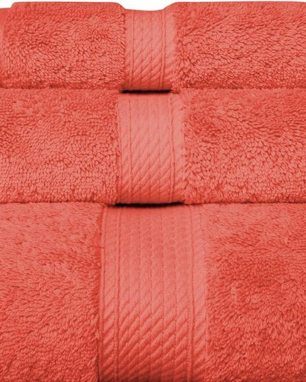 Superior Egyptian Cotton Pile 3 Piece Towel Set, Includes 1 Bath, 1 Hand, 1 Face Towel/Washcloth, Ultra Soft Luxury Towels, Thick Plush Essentials, Guest Bath, Spa, Hotel Bathroom, Coral