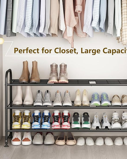LINZINAR Shoe Rack 3 Tier Long Metal Shoe Organizer for Closet Entryway Black