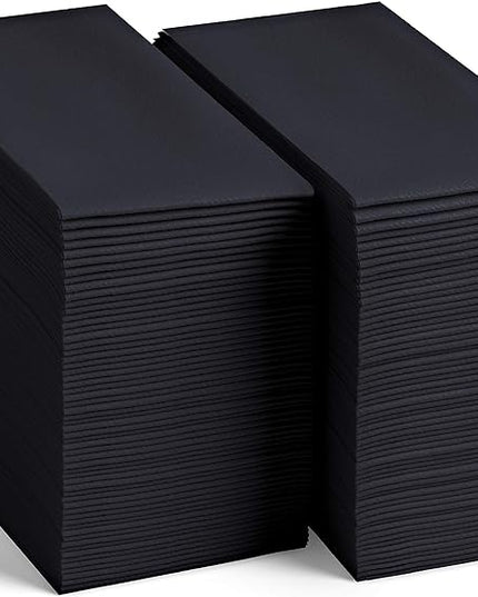 100 Linen-Feel Black Paper Napkins - Decorative Cloth-Like Black Dinner Napkins - Soft And Absorbent. For Kitchen, Party, Wedding, Bathroom Or Any Occasion. (Pack of 100)