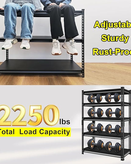 Metal Heavy Duty Garage Shelves: 40''W 2,250Lbs Steel Adjustable Storage Industrial Utility Shelving Rack Units 5 Tier Black 40" W x 18" D x 72" H