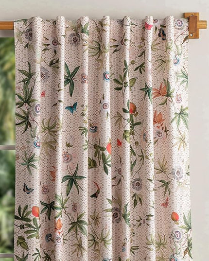 Maison d' Hermine Curtains for Living Room 100% Cotton 124 inch Length One Panel Light Filtering Curtains for Bedroom Windows with Rod and Loop Pockets Drapes (Passiflora Grenadille, 50" W x 124" L)