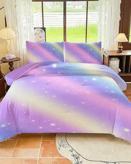 Girls Full Size Bedding Sets Rainbow Bedding – 5 Piece Comforter Set Full, Gradient and Colorful Galaxy Comforter for All-Season – Machine Washable, Durable – Gift Idea for Boys and Girls Room