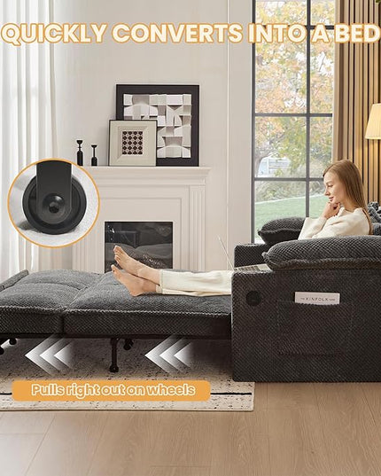 83" King Size Pull Out Sofa Bed, 4-in-1 Convertible Sleeper Sofa Bed with USB Ports, Cup Holders, Side Pockets, Corduroy Oversized Loveseat Chaise Lounge for Living Room, Small Space (Dark Gray)