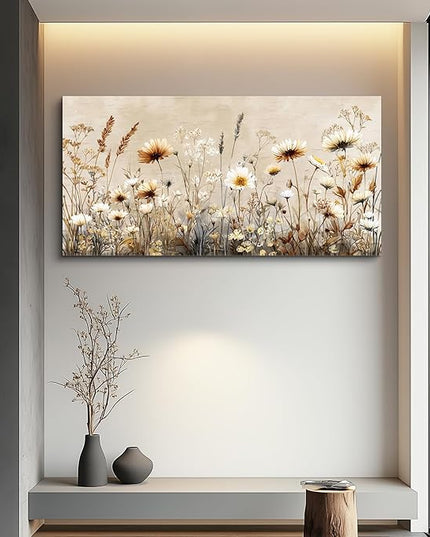 XIGUANGART Wall Art for Living Room Floral Large Wall Decor Wildflowers Pictures Modern Farmhouse Painting Canvas Art Prints Flowers Vintage Artwork For Bedroom Office Framed Home Aesthetics 24"X48"