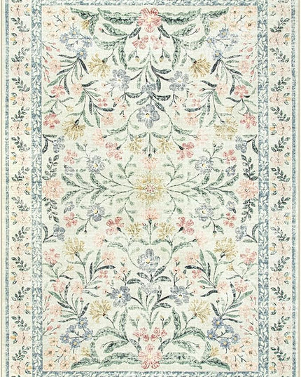 Wonnitar Washable 6x9 Area Rugs, Soft Floral Rug for Bedroom Kids Playroom Light Colored Carpet, Non Slip Ultra-Thin Indoor Beige Carpet for Living Room Classroom Office