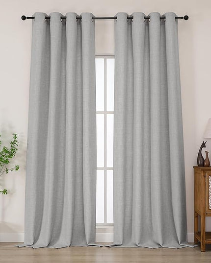 Chyhomenyc Light Grey Extra Long Curtains 120 Inch Length, Light Filtering Faux Linen Textured Soft Airy Living Room Curtains, Elegant Farmhouse Grommet Window Drapes, Each 50Wx120L, 10FT, 2PCS