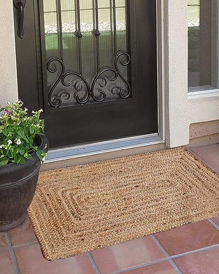 FRELISH DECOR Handwoven Jute Area Rug - 2x3 feet - Natural Yarn - Rustic Vintage Beige Braided Reversible Rug - Eco Friendly Rugs for Bedroom - Kitchen - Living Room - Farmhouse (2'x3')