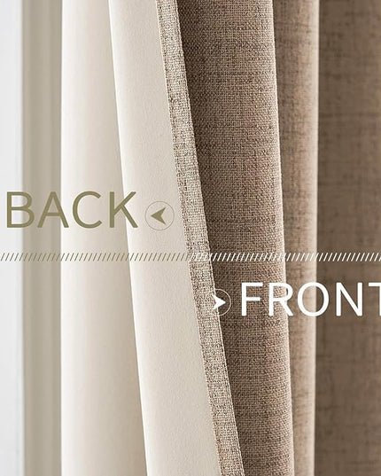 MIULEE 100% Blackout Linen Textured Curtains for Bedroom Solid Thermal Insulated Copper Brown Grommet Room Darkening Curtains & Drapes Luxury Decor for Living Room Nursery 52 x 90 Inch (2 Panels)