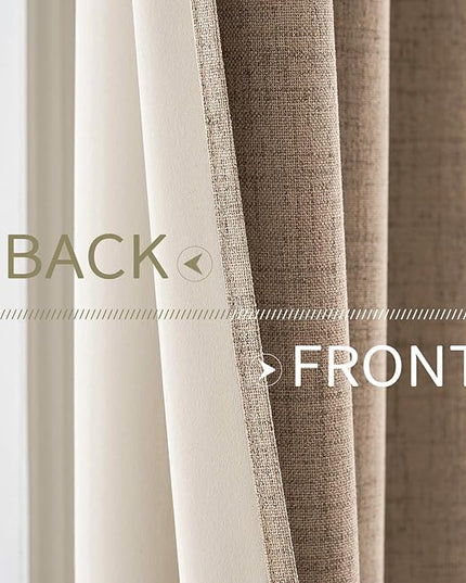 MIULEE 100% Blackout Linen Textured Curtains for Bedroom Solid Thermal Insulated Copper Brown Grommet Room Darkening Curtains & Drapes Luxury Decor for Living Room Nursery 52 x 45 Inch (2 Panels)