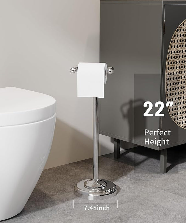 Toilet Paper Holder Stand, Polished Chrome Toilet Paper Holder Free Standing, Post Pivoting Design & Stable Weighted Base SUS304 Stainless Steel for Bathroom(Mega Roll)