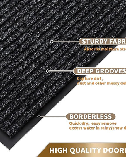 Yimobra Front Door Mat Outdoor Indoor Entrance, 100% Waterproof All-Season All Weather Doormat, Welcome Matt Outside Entry, Non Slip, Low Profile, Heavy Duty Patio Porch Floor Mats,47 x 24,Black Grey