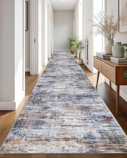 IOHOUZE Abstract Runner Rug 3x20 Ft Extra Long Washable Runners for Hallways, Non Slip Kitchen Runner Printed Faux Wool Entryway Runner Indoor, Modern Abstract Floor Carpet for Hall Stair, Orange Grey