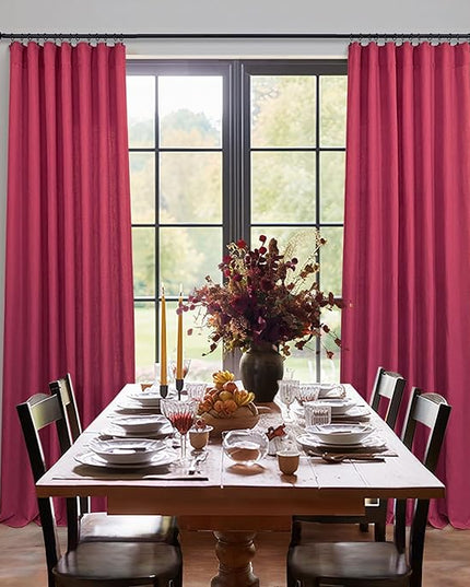 Pitalk Magenta Curtains 54 Inch Length for Bedroom 2 Panel Rod Pocket Back Tab Short Small Hot Pink Curtain for Laudry Room Semi-sheer Linen Closet Curtain for Closet Door Raspberry Fuchsia 52x54 Long