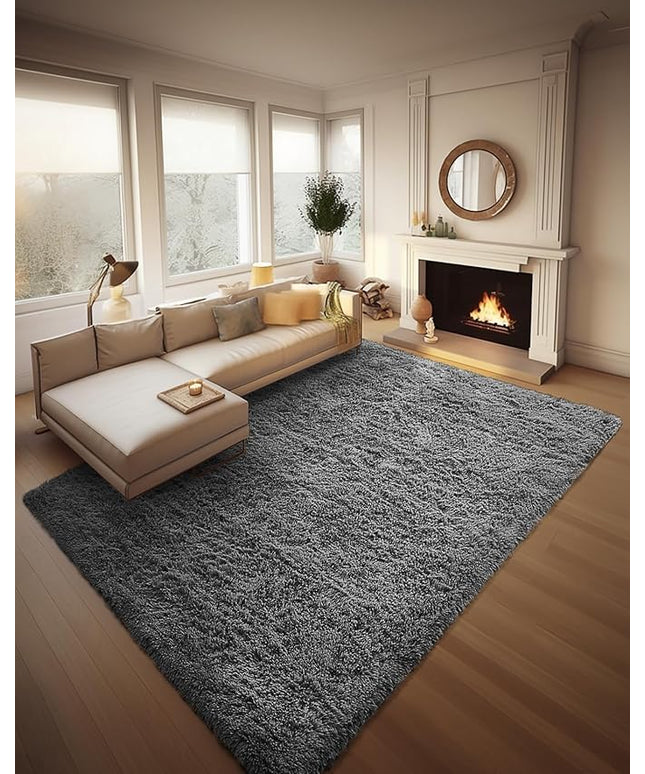 Ophanie 8x10 Area Rugs for Living Room, Upgrade Non-Slip Fluffy Soft Large Shag Bedroom Carpet, Grey Big Indoor Thick Nursery Rug, Gray Carpets for Boy and Girls Room Dorm Home Decor Aesthetic