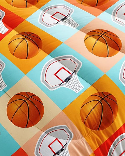 Basketball Comforter Kids Bedding King Size,Sports Style Basketball Printing Bedding Set for Teens Boys Bedroom Decor,Ball Sports Games Comforter Set Soft Kids Bedding with 2 Pillowcases.