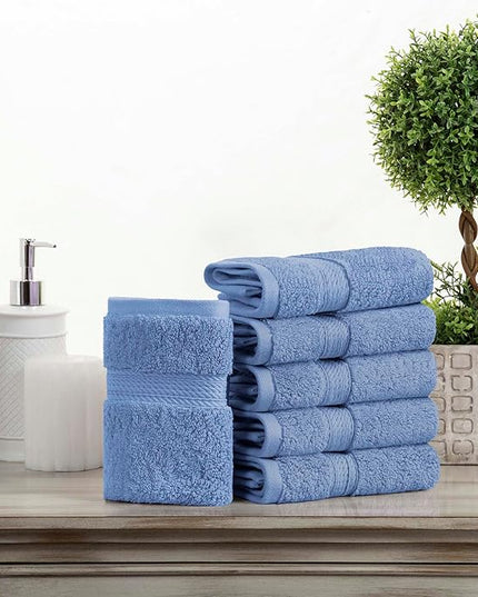 Superior Egyptian Cotton Pile Face Towel/Washcloth Set of 6, Ultra Soft Luxury Towels, Thick Plush Essentials, Absorbent Heavyweight, Guest Bath, Hotel, Spa, Home Bathroom, Shower Basics, Denim Blue