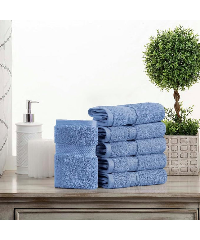 Superior Egyptian Cotton Pile Face Towel/Washcloth Set of 6, Ultra Soft Luxury Towels, Thick Plush Essentials, Absorbent Heavyweight, Guest Bath, Hotel, Spa, Home Bathroom, Shower Basics, Denim Blue