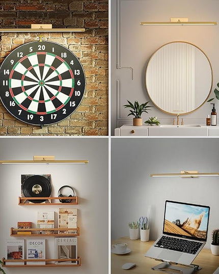 Picture Light for Wall Battery Operated, 16" Rechargeable Art Light with Remote and Timer for Painting, 3 Color Temps, Wireless Wall Light for Display, Artwork, Portrait, Gallery, Gold