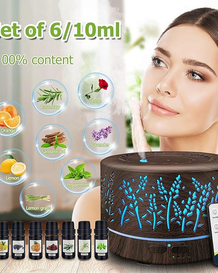 Diffusers for Essential Oils Large Room 600ml,Essential Oil Diffusers for Home with R/C,8/Set Oils Cool Mist Humidifier,7 Colors Lights & 3 Mist Mode Waterless Auto Off for Office Bedroom Decor Gifts
