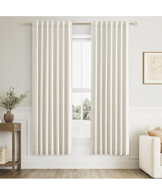 Guken Cream Linen Blackout Curtains 42 Inch Wide by 72 Inch for Living Room Bedroom Back Tab Thermal Insulated 100% Black Out Linen Drapes Room Darkening Window Curtains