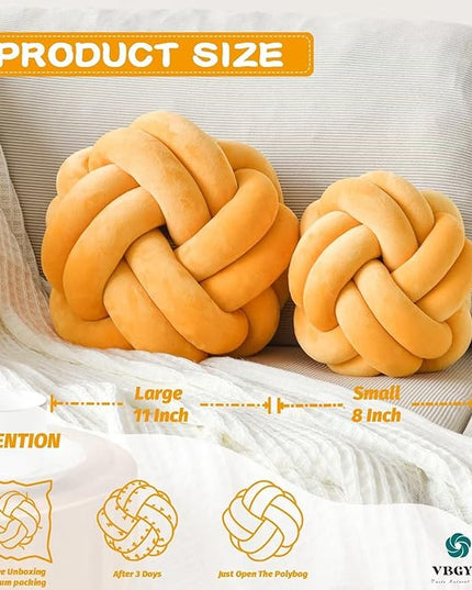 Knot Pillow Ball, Soft Home Decorative Throw Pillows Cushion, Round Changeability Knotted Pillows, Modern Home Handmade Cushions for Bedroom, Sofa, Couch (8 Inch, Dark Yellow)