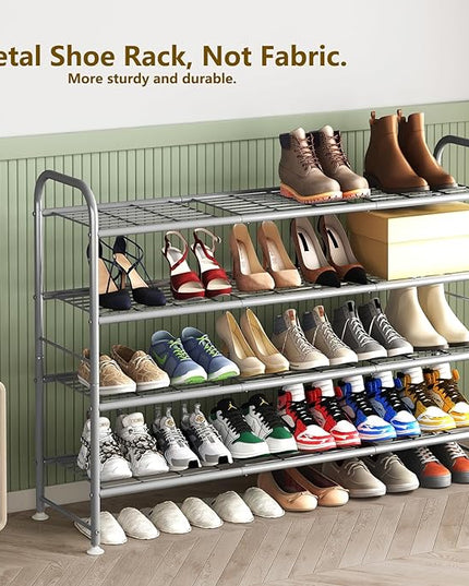 LINZINAR Shoe Rack 4 Tier Storage Organizer for Closet Entryway Metal Grey