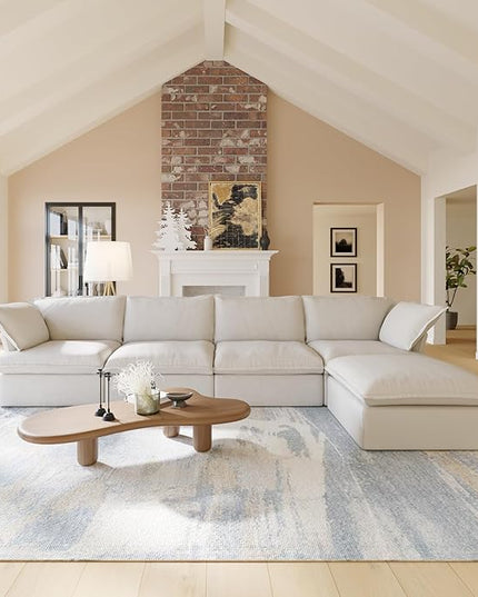 JACH L-Shaped Sectional Couches, Modular Sectional Sofas, Modern Couch Sofa with Chaise Ottoman, Cushion Covers Removable, Two Corners and Two Middle Sofa for Living Room (Beige)
