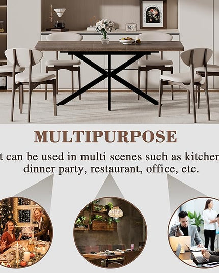 Extendable Dining Room Table for 4 6 8, 55"-70.9" Kitchen Table Rectangle Wood, Expandable Dining Table with Hidden Storage, Space Saving Farmhouse Kitchen Table for Kitchen Dining Living Room