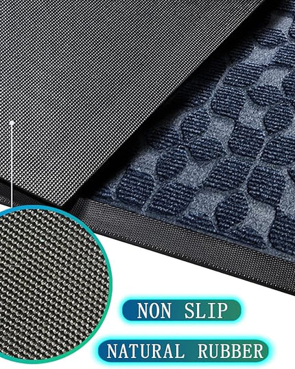 Bulijojo Sturdy Front Entrance Doormats,Durable Heavy Duty Welcome Mat,Thick Absorbent Natural Rubber Non Slip Mat,Easy Clean Entryway Mat Geometric Blue 23"x35"
