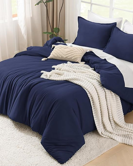 Litanika Comforters Navy Blue Super King Size, 3 Pieces Lightweight Solid Bedding Set & Collections, All Season Fluffy Bed Set (120x120In Comforter & 2 Pillowcases)