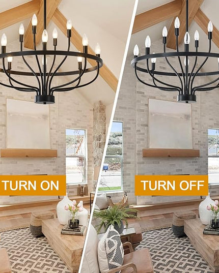 28 Inch Black Chandeliers for Dining Room 12 Light Black Dining Room Light Fixture, Large Industrial Farmhouse Chandelier Rustic Candle Chandeliers for Hallway, Entryway,Office,Bar