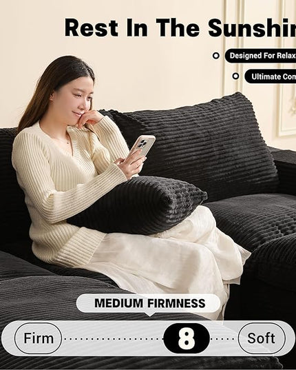 137.8” Sectional Couches for Living Room, Cloud Couch, Modular Sectional Sofa, Convertible Sofas Bed, Deep Seat Sofa, Sleeper Sofa Full Size, Corduroy, Black