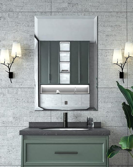 Mirrorons Beveled Mirror, 24" x 36" Frameless Rectangle Bathroom Vanity Mirror with Beveled Edge, Hangs Horizontally or Vertically. Upgraded Shatterproof