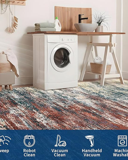 Modern Abstract Area Rug 4x6 Washable Rug for Living Room, Ultra Soft Rug for Bedroom, Non Slip Indoor Floor Carpet, Stain Resistant Rugs for Home Decor Office, Red Multi