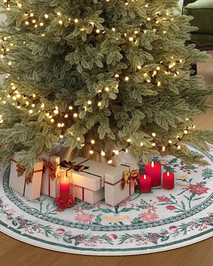 Wonnitar Christmas Decorations for Bedroom, Round Christmas Rug for Entryway Indoor, 4ft Washable Circle Rug Holiday Decor Non Slip Small Round Carpet for Living Room Kids Room Bathroom Xmas Tree
