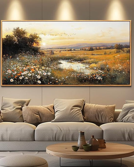 Wood Farmed Canvas Wall Art For Living Room Large Wall Decor For Office Bedroom Decorations Prairie Puddle Landscape Pictures Farmhouse Painting Artwork Room Wall Mural Aesthetic Home Decor 30x60 In