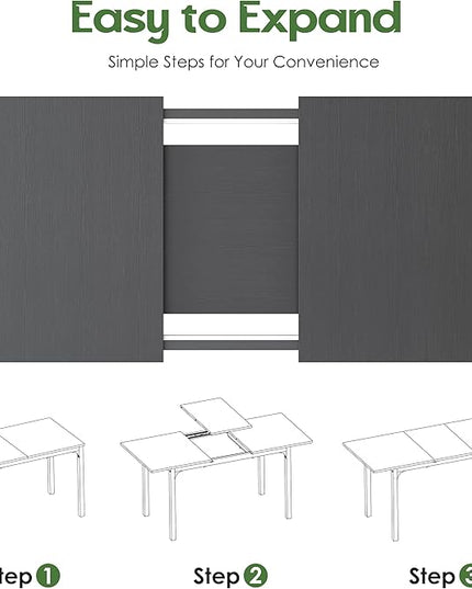 Extendable Dining Table, Modern Wooden Rectangle Kitchen Table for 4-8 People with Strong Metal Legs, Space Saving Expandable Dining Room Tables for Restaurant, Conference, Black