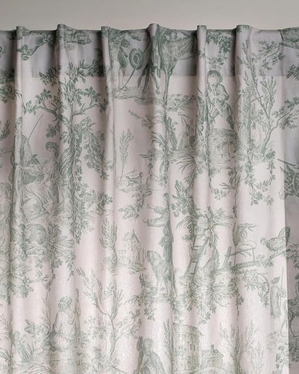 Maison d' Hermine Curtains for living room 100% Cotton 108 inch length Two Panels Light Filtering Toile Curtains for Bedroom Windows with rod and loop Pockets (The Miller Antique Green, 50"W x 108"L)